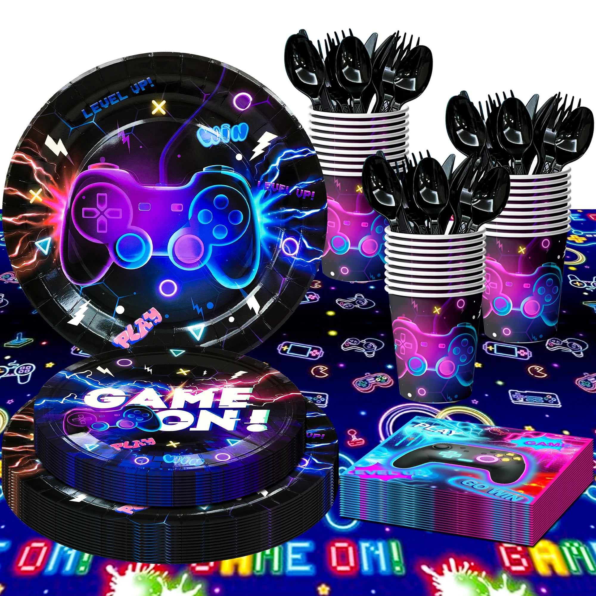 113pc Video Game Birthday Party Tableware Set Plates Napkins Cups - Ship from UK