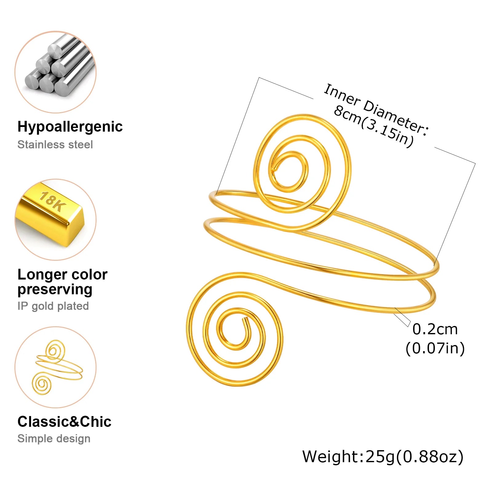 Upper Arm Cuff Bracelet for Women, Minimalist Gold Plated Armband Statement Party Armlets Jewelry