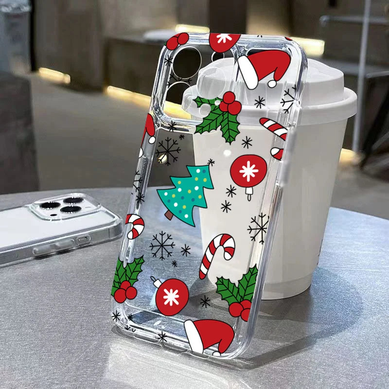Cartoon Christmas Clear Case for iPhone 17 16 15 14 13 12 11 Pro Max XR SE2