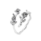 925 Sterling Silver Roses Branch Adjustable Ring Engagement Wedding Female Luxury Accessory