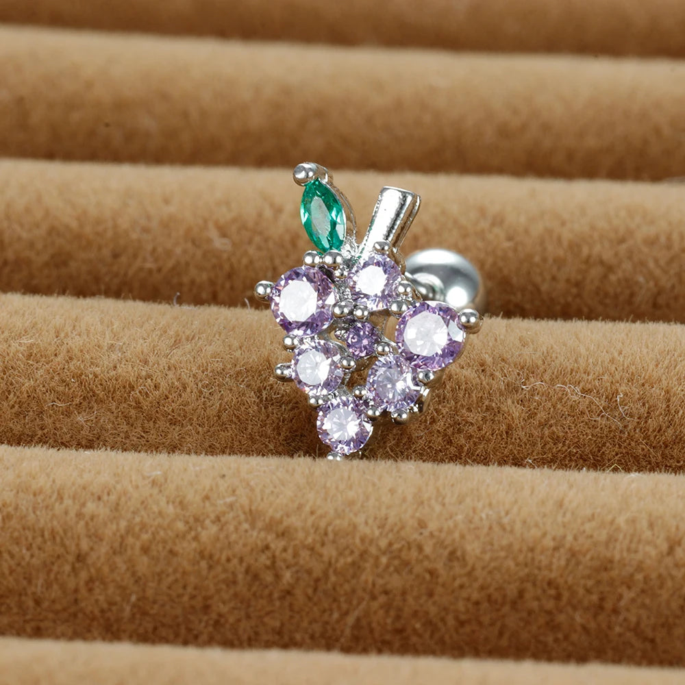12 Styles Crystal Zircon Mini Fruit Stud Earrings Stainless Steel