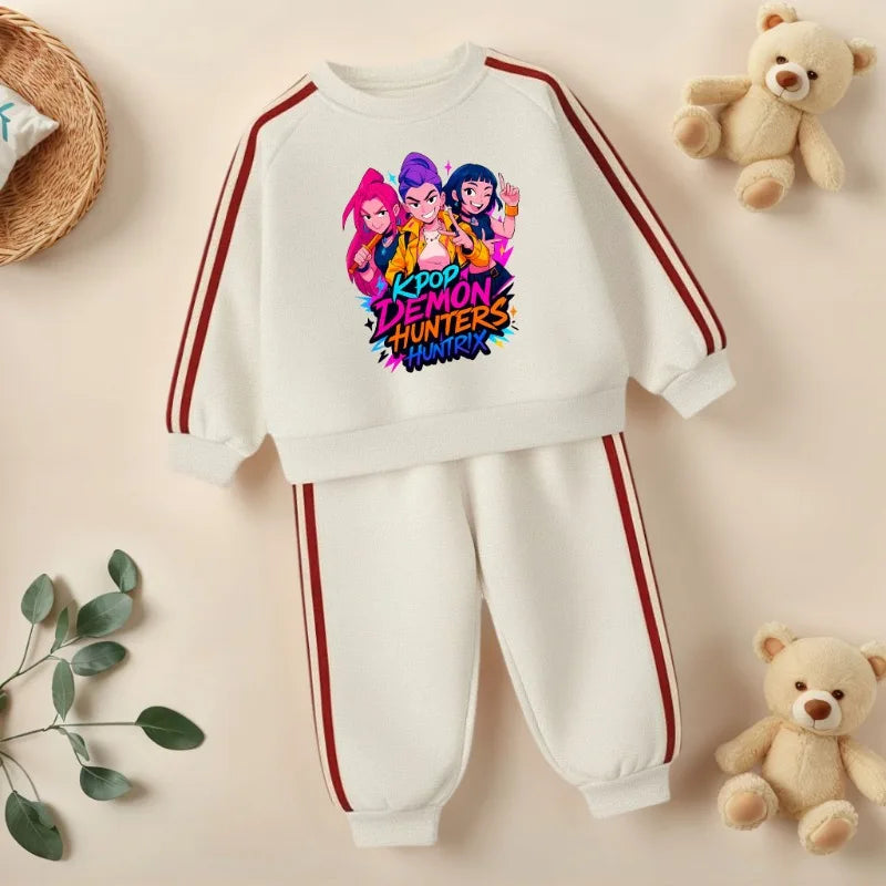 K-pop Girls Spring Clothing Set Hoodie and Side Stripe Trousers Tracksuit