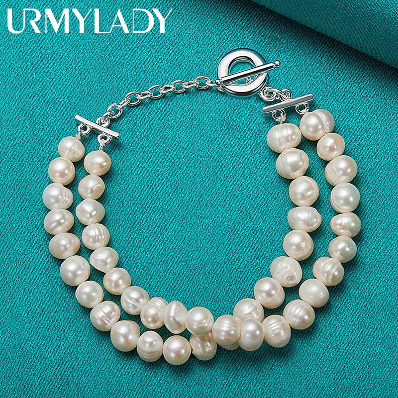 Natural Freshwater Pearl Chain Bracelet 20cm 925 Sterling Silver Wedding Gift