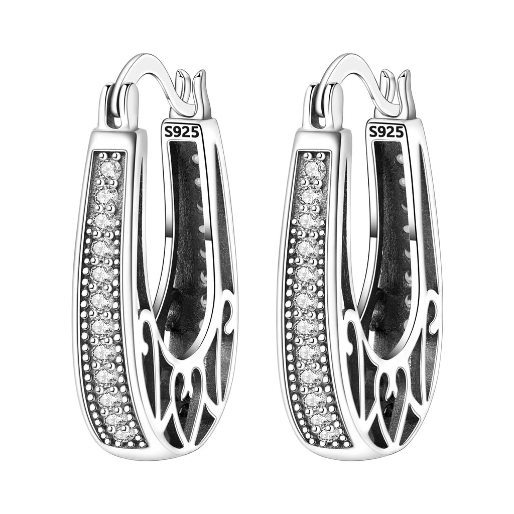 925 Sterling Silver Curled Grass Pattern Flower Hoop Earrings Women's Jewellery