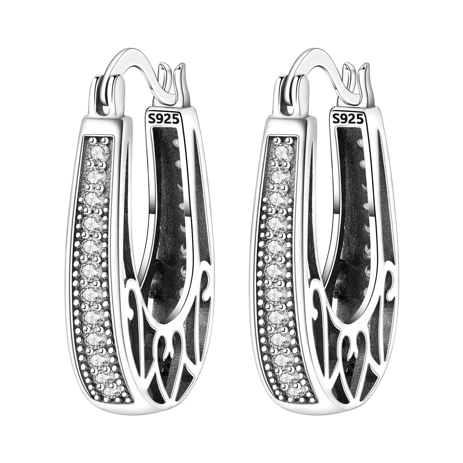 925 Sterling Silver Retro Grass Pattern Versatile Hoop Earrings Birthday Gift