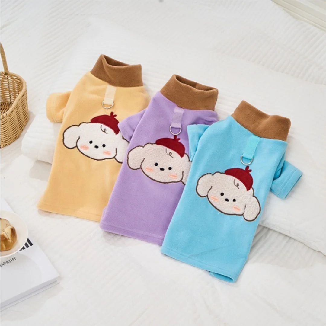 Cute Printed Plush Dog Hoodie - Soft Fleece Puppy Sweater, Skin-friendly & Warm, Pet Costume Clothes for Small Dogs