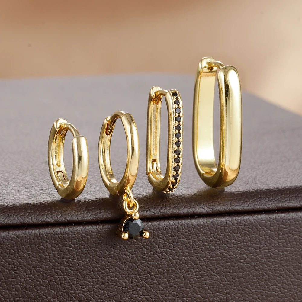 4PCS Luxury Gold Colour U-shaped Earrings Set 18K Gold Plated Huggie
