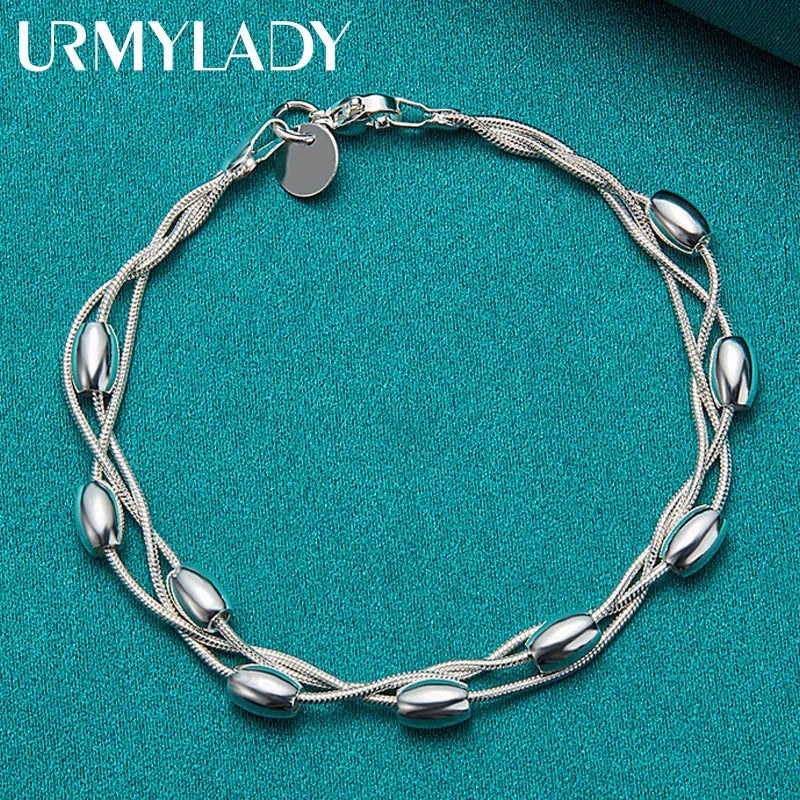 Fashion Bead Chain Bracelet 925 Sterling Silver Women Lady Wedding Jewellery