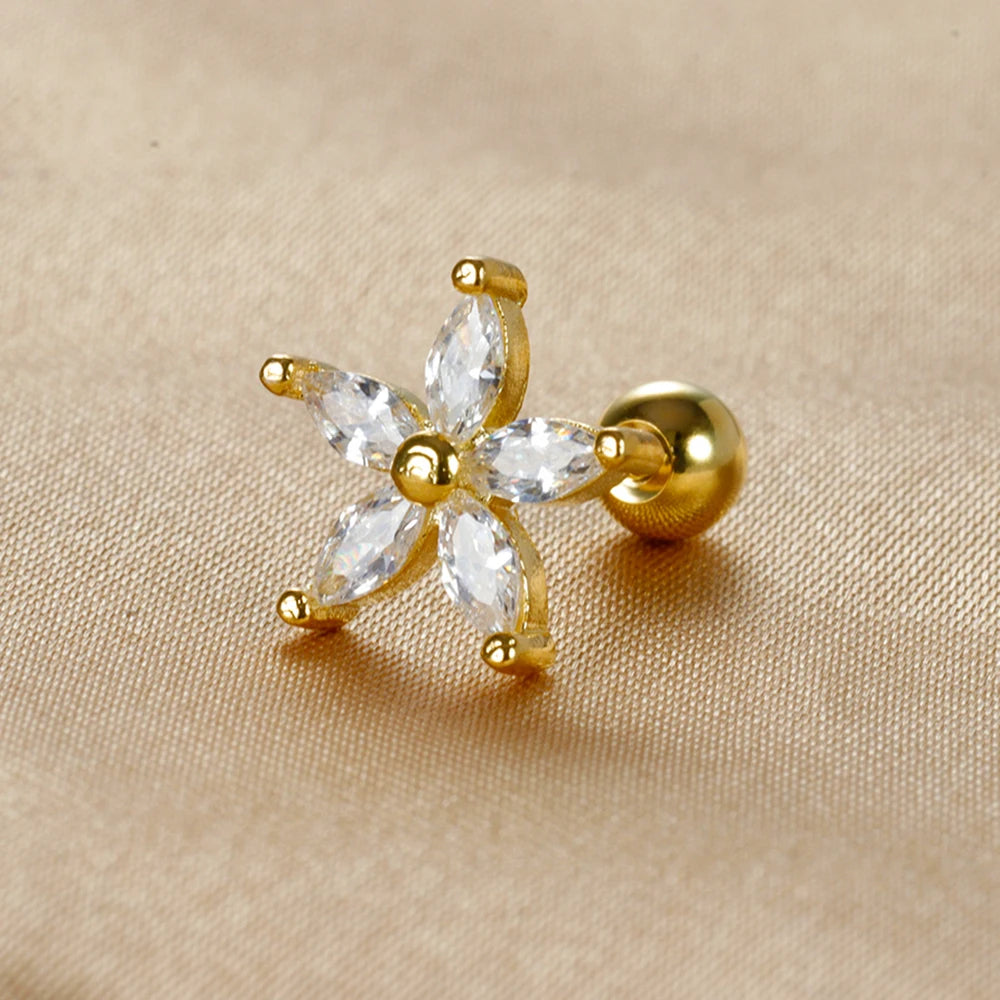 1pc Stainless Steel Moon Cross Stud Tiny Zirconia Rook Tragus Helix Piercing