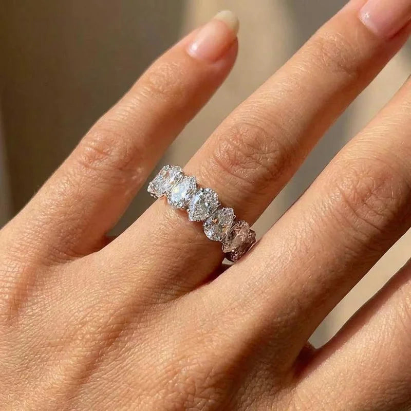 925 Sterling Silver Pear Cubic Zircon Promise Ring Fashion Luxury Wedding Band Female Jewellery