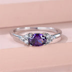 Female Charm Oval Purple White Zircon Minimalist Stacking Thin Rings For Women Party Wedding Bands Mothers Day Jewelry Gifts CZ