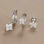 3PCS Vintage Design Four Flower Zircon Hoop Earrings Set Steel