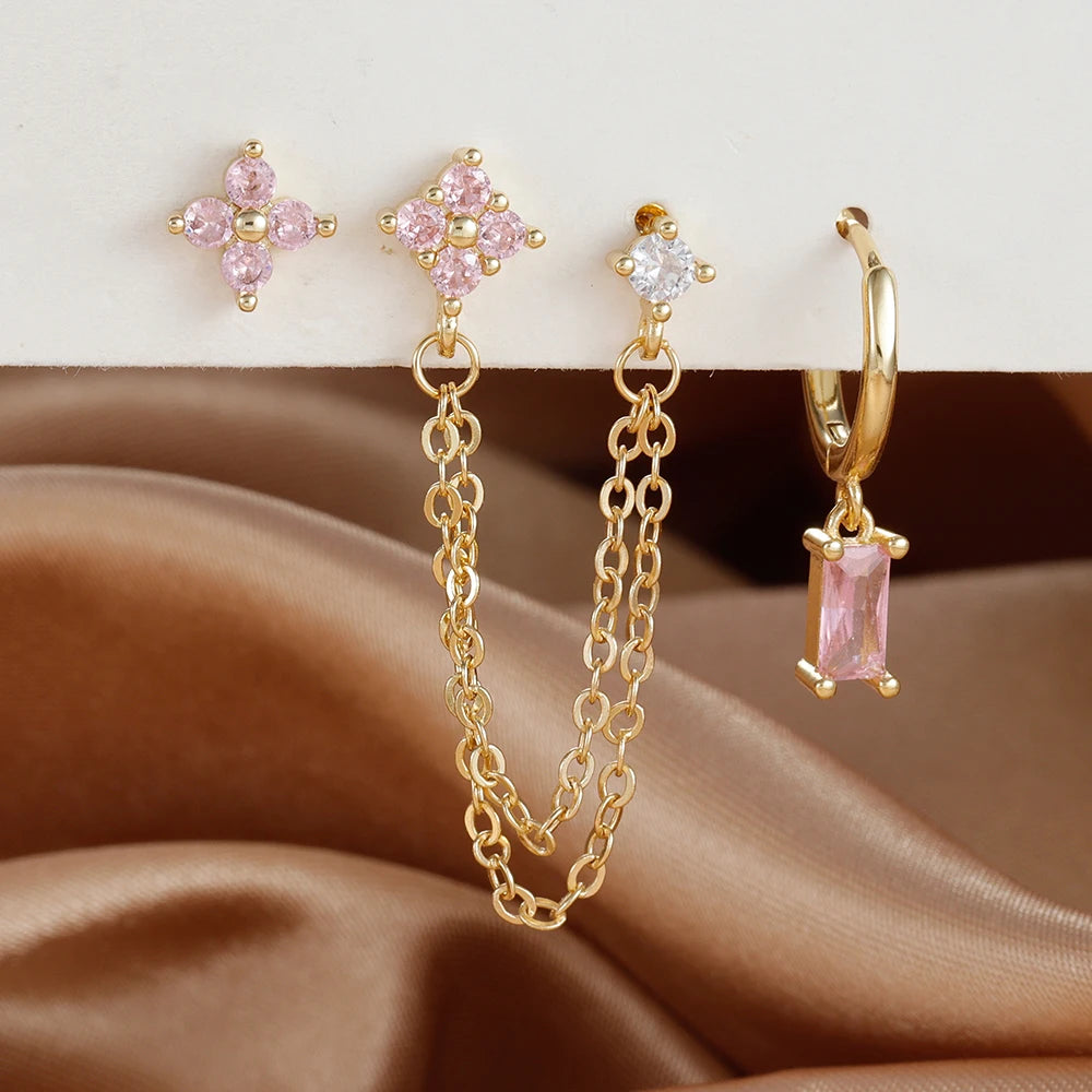 3PCS Exquisite Stainless Steel 12 Constellation Birthstone Earrings Set
