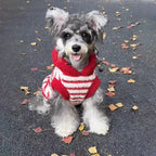 Red Stripe Hooded Dog Cat Vest, Warm Plush Fleece Jacket for Small Medium Pets, Winter Coat with Cute Animal Costume Hood