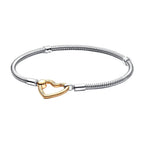 For Women 925 Sterling Silver Moments Heart Closure Bracelet Classic Snake Chain Jewelry Gift Fit Original Charm DIY