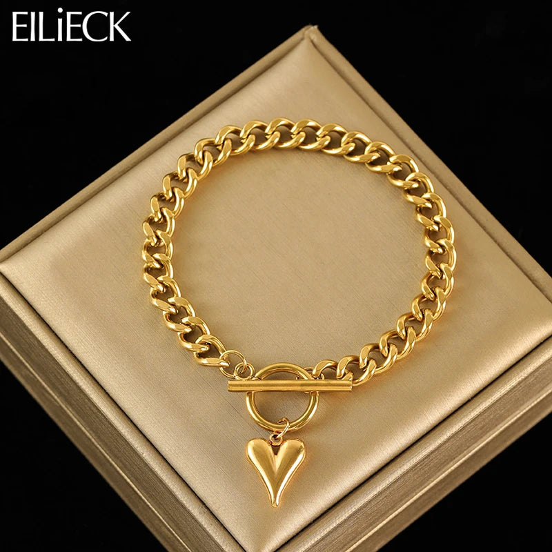 Heart Love Stainless Steel Charm Bracelet 18K Gold Plated Waterproof