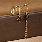 3PCS New Trend Stainless Steel Square Long Piercing Earring Set