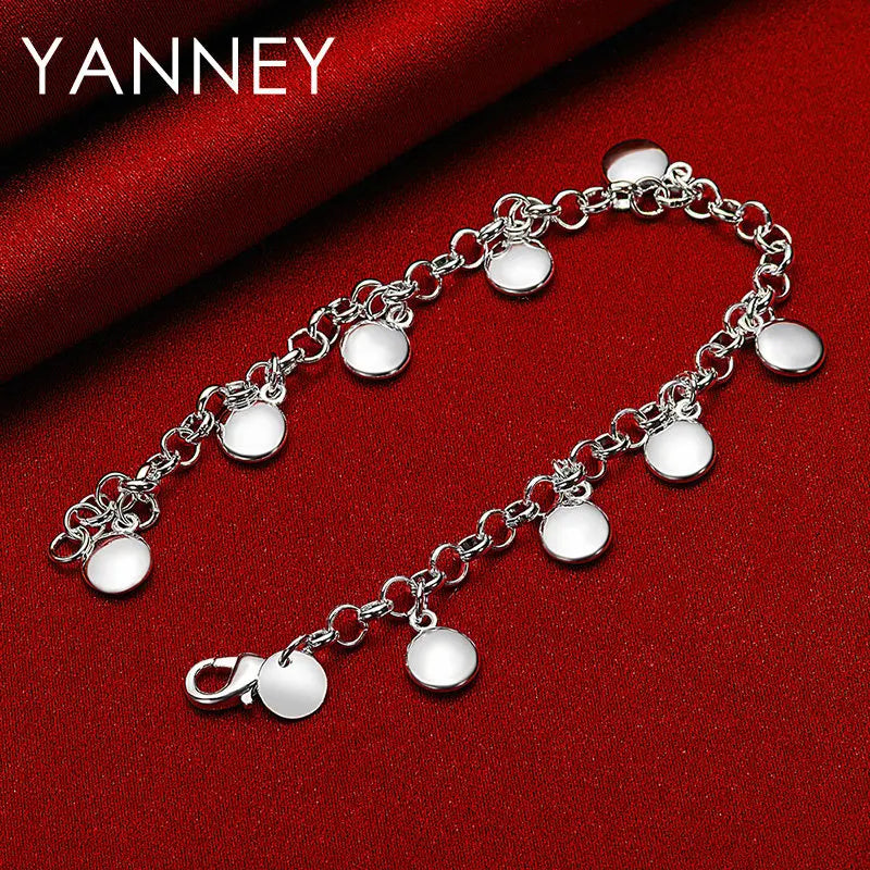 925 Sterling Silver 8-inch Delicate Round Bracelet Women Wedding Jewellery Gift