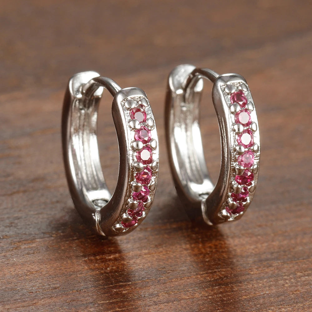 Simple Stainless Steel Huggie Small Hoop Earring 8mm Zirconia Piercing