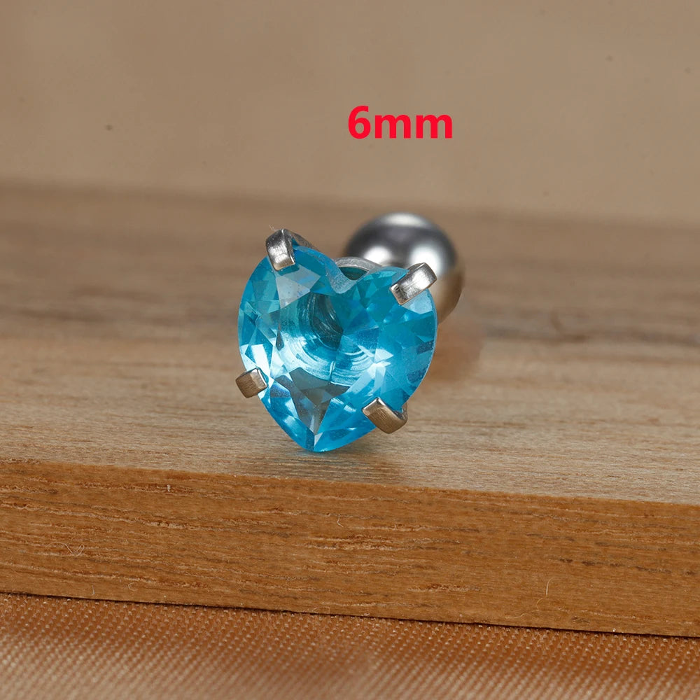 1PC Fashion Zircon Heart Helix Tragus Piercing Stud Earrings Steel