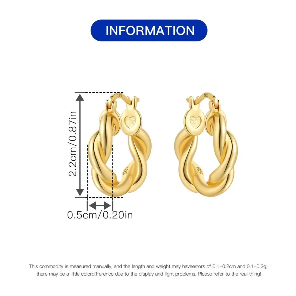 925 Sterling Silver Gold Temperament Versatile Hoop Earrings Birthday Gift