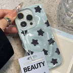 Black Checkered Star Case for iPhone 16 17 15 14 13 12 11 Pro Max Plus Soft