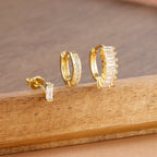 3PCS Trendy Round Circle Hoop Earrings Square Stud Cartilage Piercing