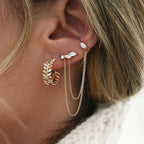 1PC Stainless Steel Chain Tassel Zircon Drop Earrings 14K Gold Plated