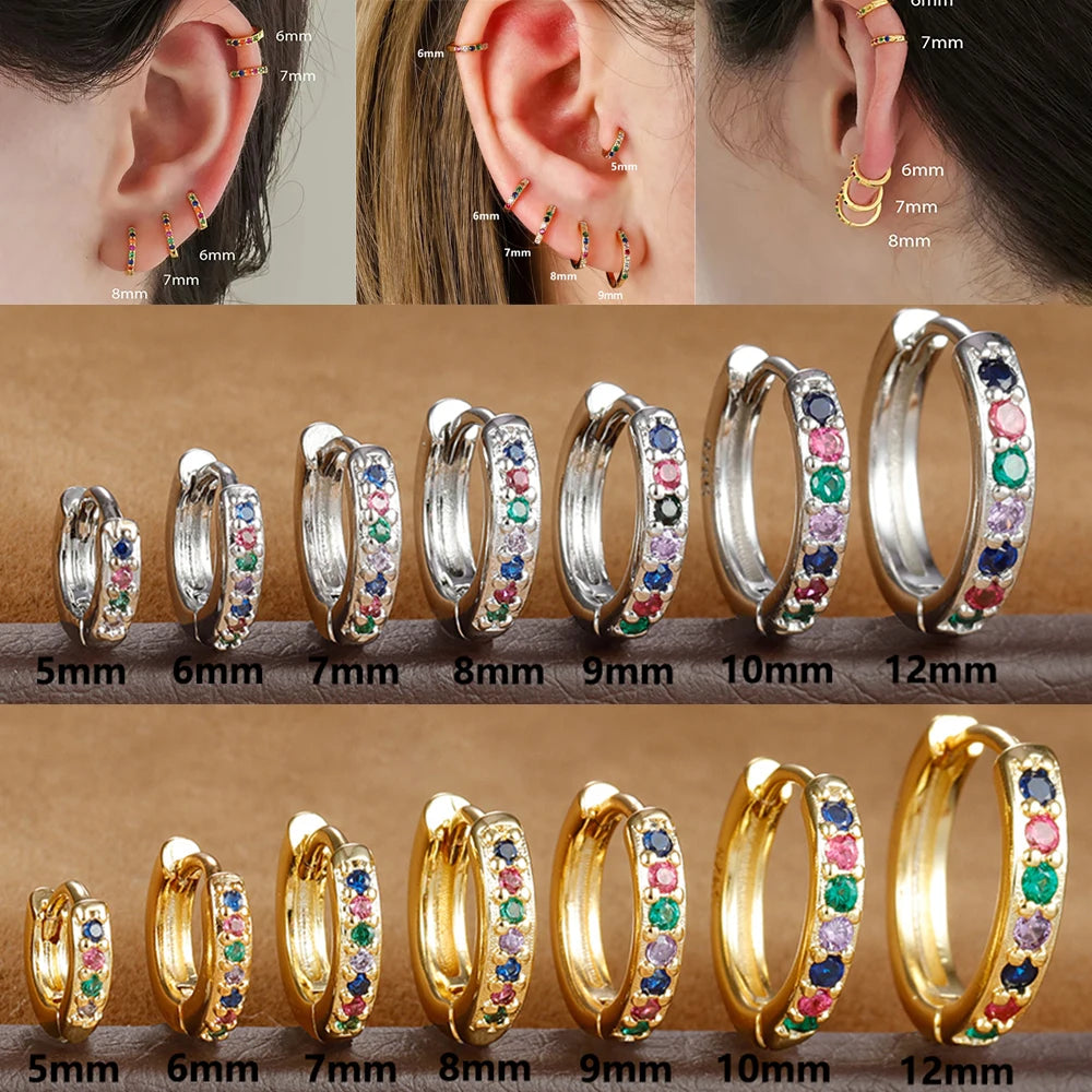 Stainless Steel Colourful Zirconia Huggie Minimal Hoop Earrings