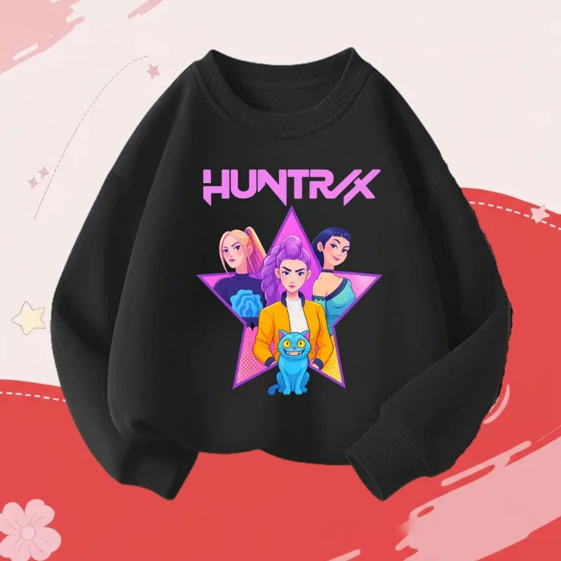 K-pop Girls Cartoon Print Long Sleeve O-Neck Casual Hoodies Sport Pullovers