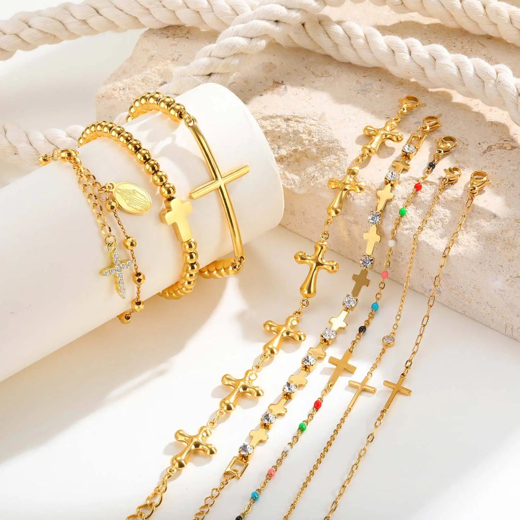 316L Stainless Steel Cross Bracelet for Women, Fashion Adjustable Chain Religious Christian Jewelry