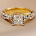 925 Sterling Silver Modern Fashion Princess CZ Two Tone Ring Luxury Bridal Wedding Statement Jewellery