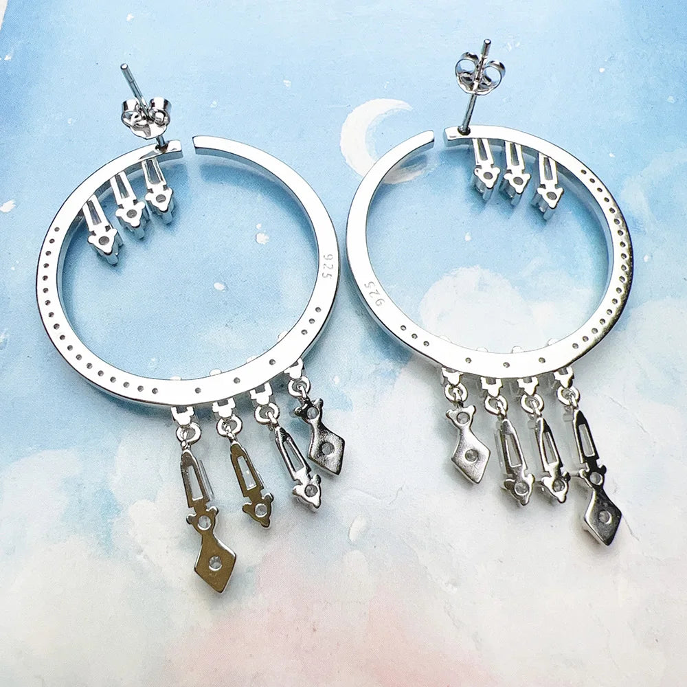 Winter Sun Rays Hoop Earrings 925 Sterling Silver Trendy Glamour Gift