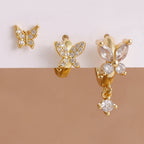 3PCS Elegant Butterfly CZ Charms Hoop Earrings Stainless Steel
