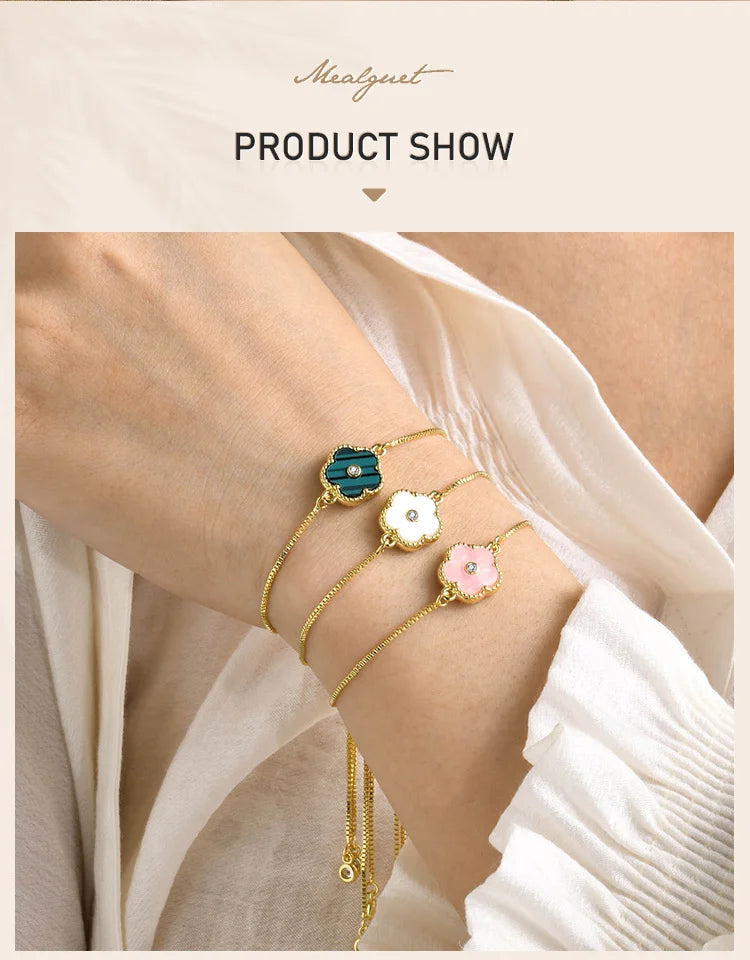 Stainless Steel Leaf Flower Bracelet Adjustable Woman Girl AAA Zirconia Inlay Christmas Gift