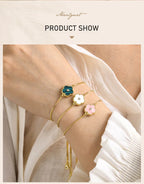 Stainless Steel Leaf Flower Bracelet Adjustable Woman Girl AAA Zirconia Inlay Christmas Gift