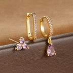 3PCS Water Drop Huggie Hoop Earrings Three-petal Flower Studs