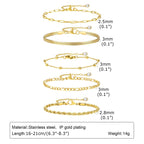 Gold Plated Bracelets Set for Women, 5pcs Chain Link Stainless Steel Statement Bracelet Stackable Layered Jewelry Adjustable