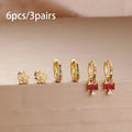 6PCS Exquisite Zircon Geometric Circle Earrings Set Gold Colour Steel