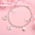 925 Sterling Silver 8-inch Roman Numerals Pendant Bracelet Women Jewellery