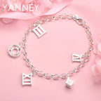 925 Sterling Silver 8-inch Roman Numerals Pendant Bracelet Women Jewellery