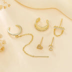 Trendy Gold Colour Long Tassel Chain Hanging Earrings Heart Clips