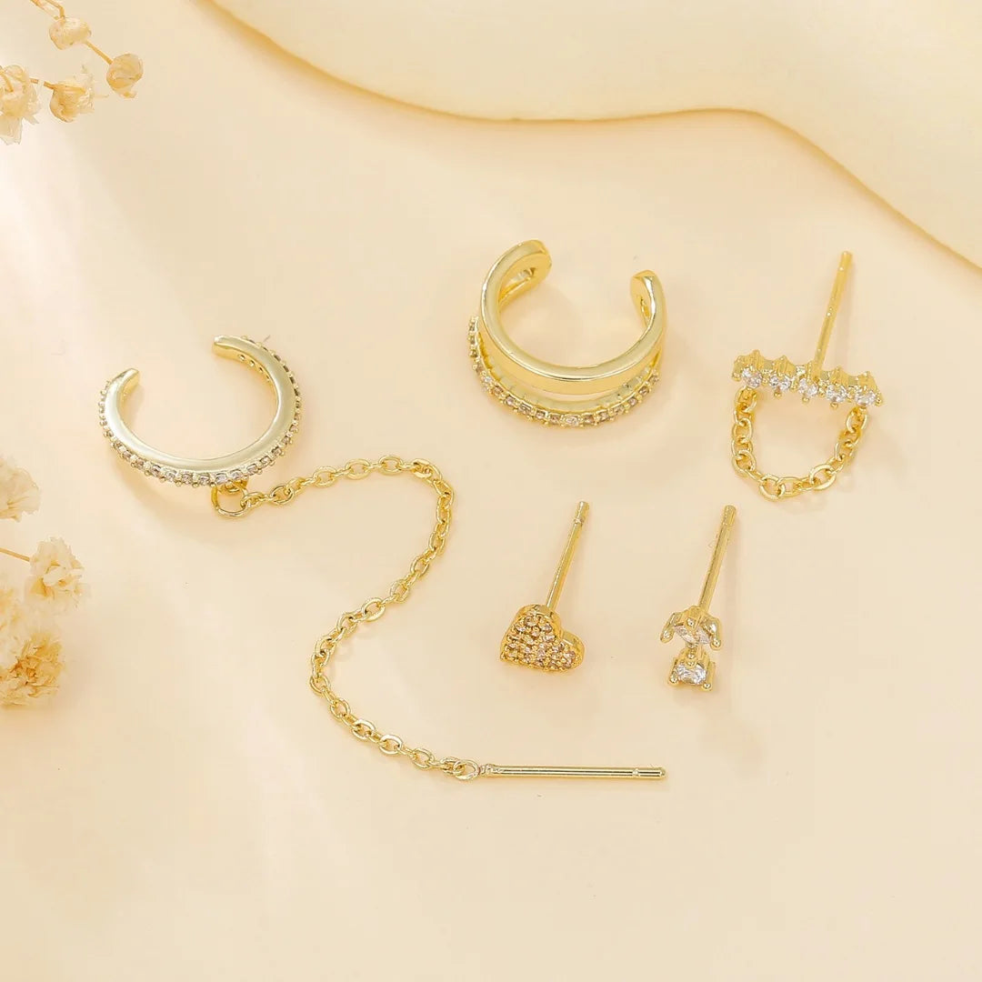 Trendy Gold Colour Long Tassel Chain Hanging Earrings Heart Clips