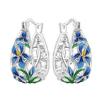 925 Sterling Silver Blue Iris Flower Hoop Earrings Anniversary Jewellery Gift
