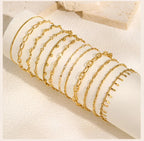 Gold Plated Link Bracelet for Women, Stainless Steel Stackable Chain Wristband, Adjustable Waterproof Jewelry