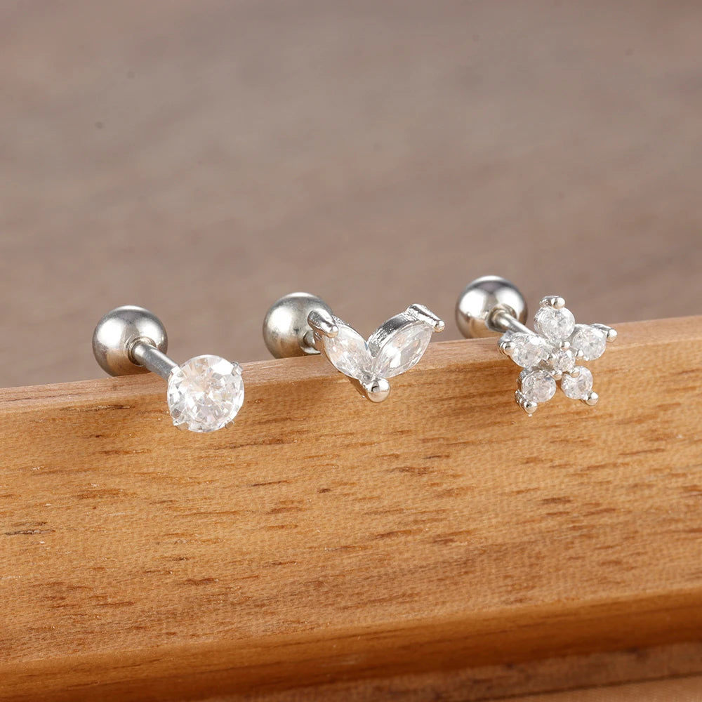 3PCS Stainless Steel Horse Eye Zircon Flowers Cartilage Piercing