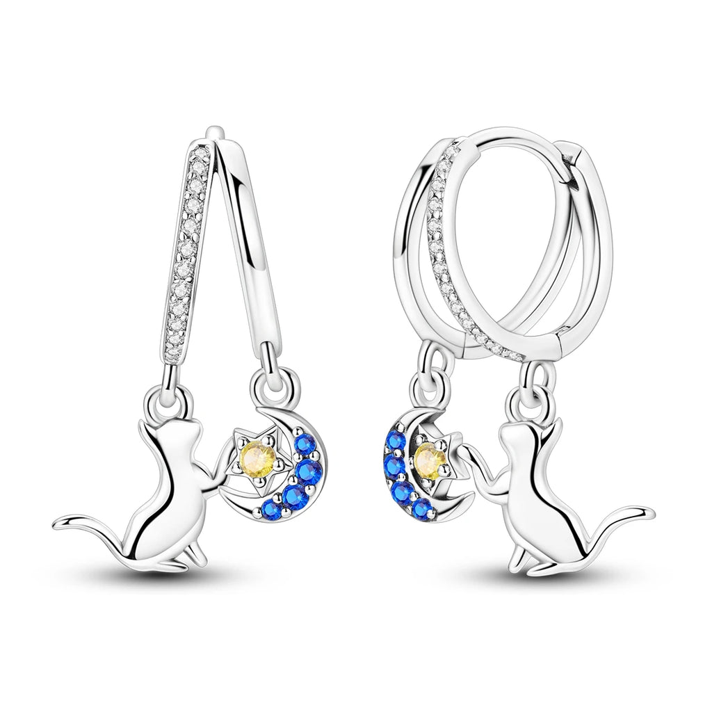925 Sterling Silver Cats Dogs Animals Hoop Ear Studs Anniversary Gift