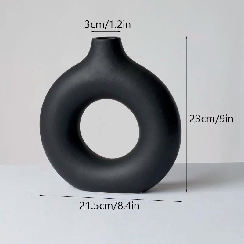 Circular Hollow Ceramic Vase Donuts Nordic Art Pampas Grass Home Decoration Office