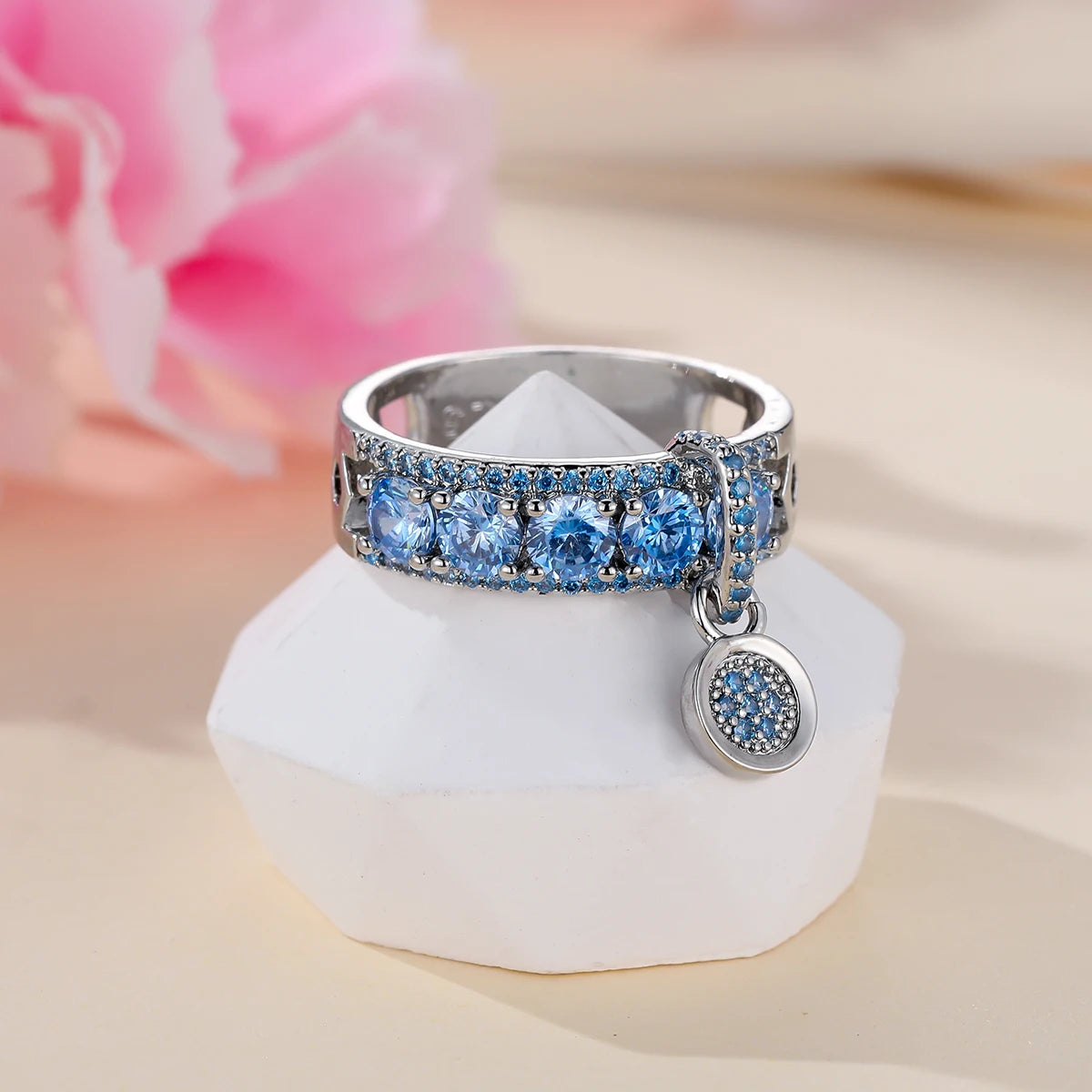 Luxury Female Lake Blue Yellow Black Pink Red Stone Round Dangle Rings For Women Silver Color Green Zircon Wedding Bands Jewelry