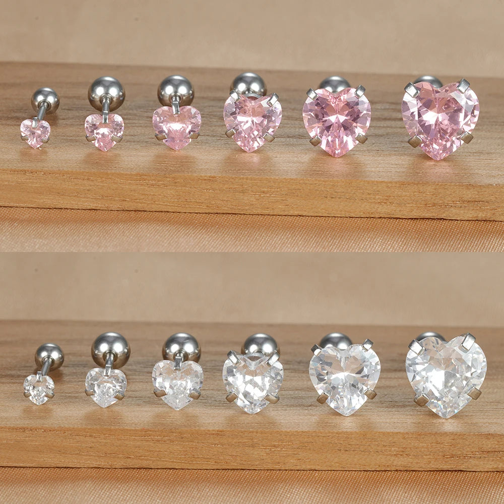 1PC Fashion Zircon Heart Helix Tragus Piercing Stud Earrings Steel